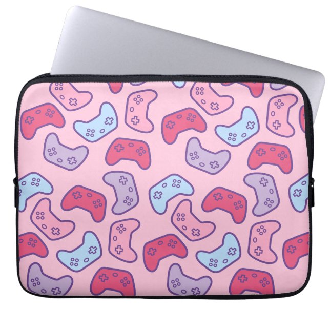 Gamer Girl Cute Pink Cartoon Game Controllers Laptop Sleeve (Front)