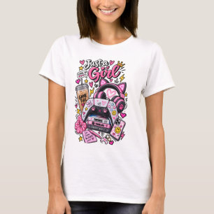 Gamer Girl Cute Pink Gaming Design Headset Console T-Shirt