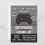 Gamer Girl Dark 21st Birthday Invitation<br><div class="desc">Celebrate your gamer girlfriend's birthday with this fun invitation! Uses a dark black and grey colour scheme, and features a video game controller and fun comic book styling. Customise the name, age, date, time and location. Recolour every element with vector graphics in the Customise menu. 🎮 Art by JessicaAmber. Uploaded...</div>