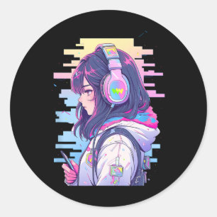 Gamer Girl Funny Pastel Japan Anime Streamer Japan Classic Round Sticker