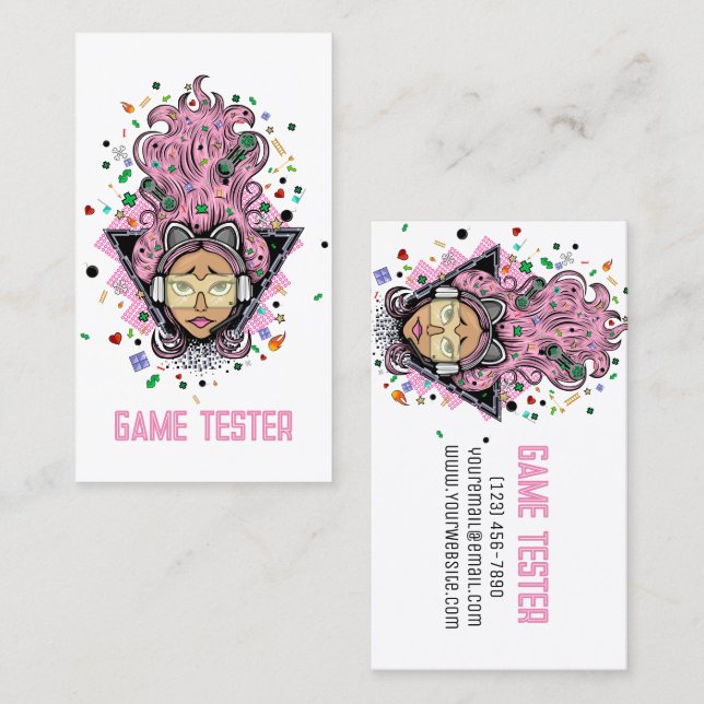 Gamer Girl Game Tester Business Card (Front/Back)