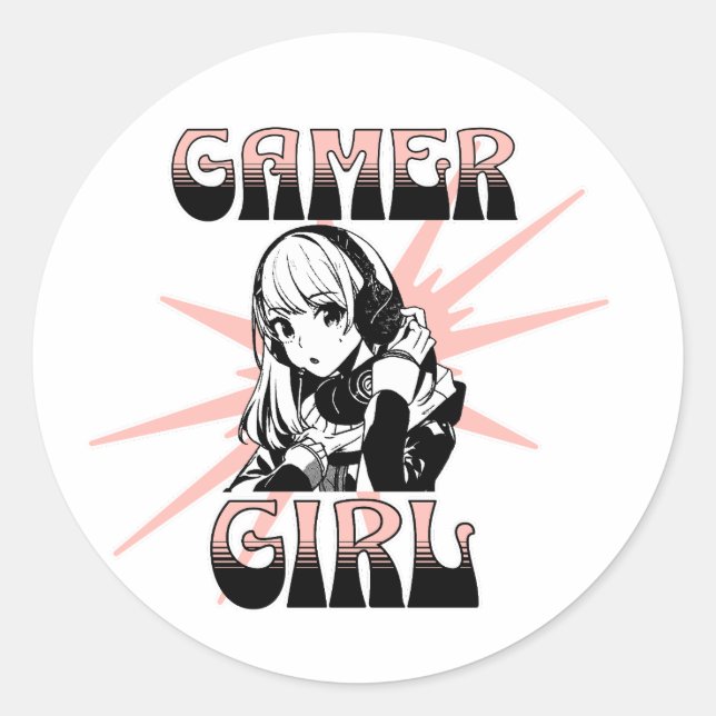 Gamer Girl | Gaming Classic Round Sticker (Front)
