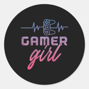 Gamer Girl Heartbeat Gaming Women Girls Kids Teens Classic Round Sticker