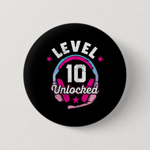 Gamer Girl Level 10 Unlocked Video Game 10th Birth 6 Cm Round Badge