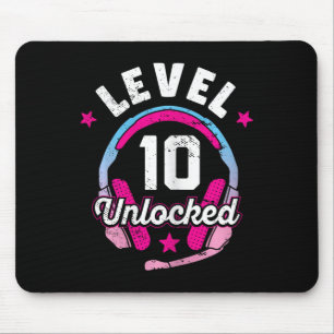 Gamer Girl Level 10 Unlocked Video Game 10th Birth Mouse Pad