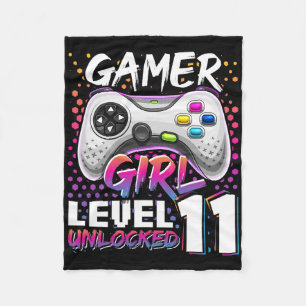 Gamer Girl Level 11 Unlocked Video Game 11th Birth Fleece Blanket