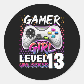 Gamer Girl Level 13 Unlocked Video Game 13th Birth Classic Round Sticker