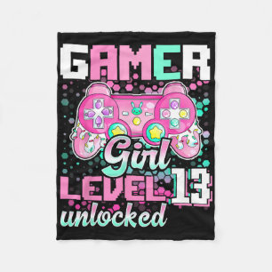 Gamer Girl Level 13 Unlocked Video Game 13th Birth Fleece Blanket