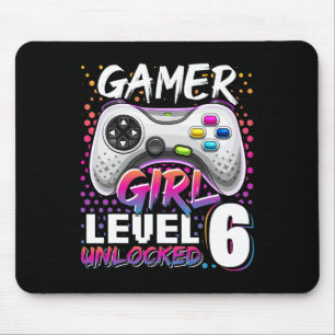Gamer Girl Level 6 Unlocked Video Game 6th Birthda Mouse Pad