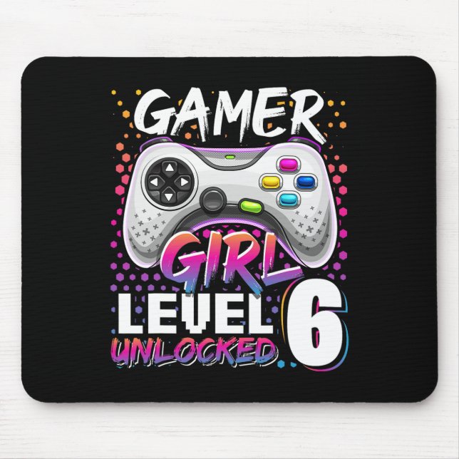 Gamer Girl Level 6 Unlocked Video Game 6th Birthda Mouse Pad (Front)