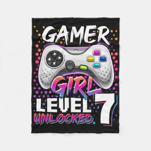 Gamer Girl Level 7 Unlocked Video Game 7th Birthda Fleece Blanket