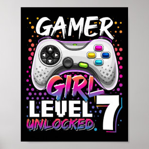 Gamer Girl Level 7 Unlocked Video Game 7th Birthda Poster