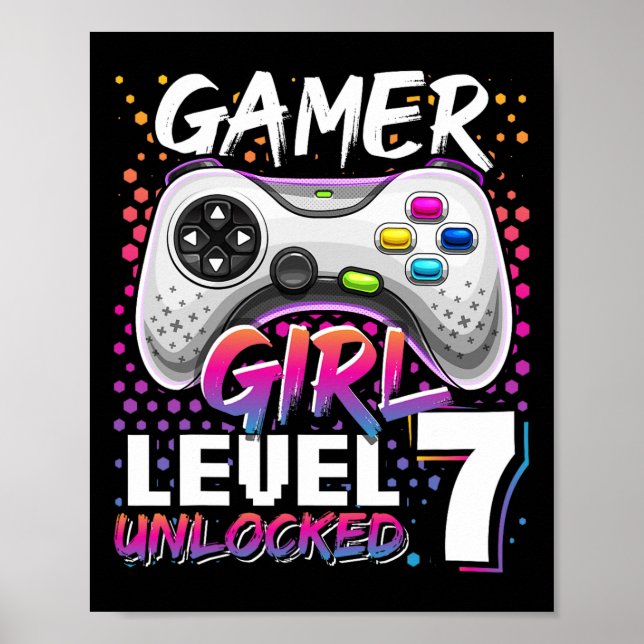 Gamer Girl Level 7 Unlocked Video Game 7th Birthda Poster (Front)