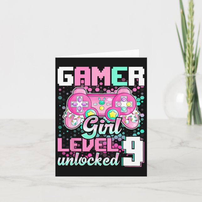 Gamer Girl Level 9 Unlocked Video Game 9th Birthda Card (Front)