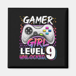 Gamer Girl Level 9 Unlocked Video Game 9th Birthda Magnet