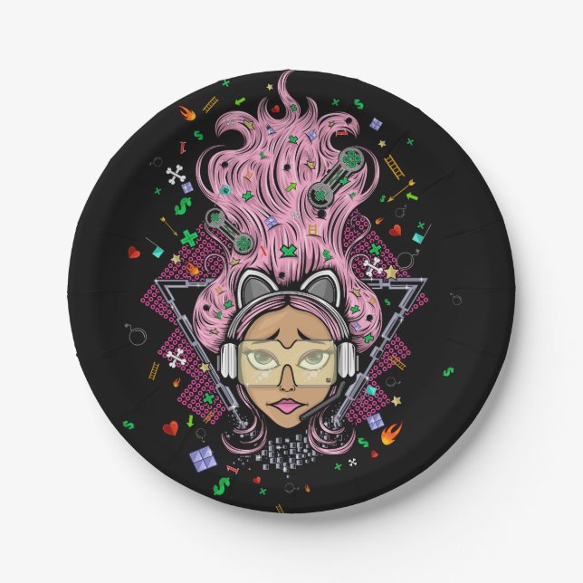 Gamer Girl Paper Plate (Front)