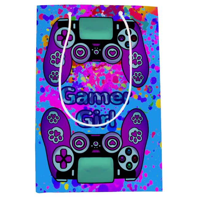 Gamer Girl Party Birthday Pretty Paint Splash Medium Gift Bag (Front)