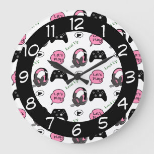 Gamer Girl Pink and Black   Large Clock
