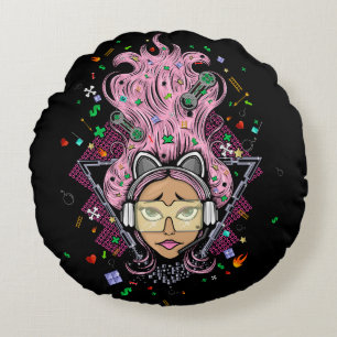 Gamer Girl Round Cushion