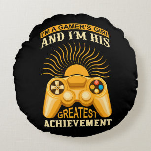 Gamer girl round cushion