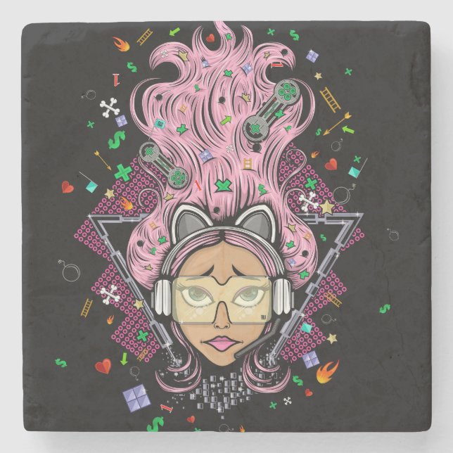 Gamer Girl Stone Coaster (Front)