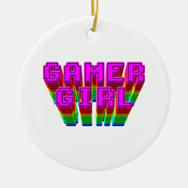 Gamer Girl Text Ceramic Tree Decoration (Front)