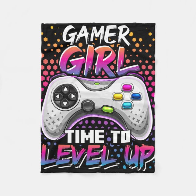 Gamer Girl Time To Level Up Video Game Birthday Gi Fleece Blanket (Front)