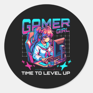 Gamer Girl Time To Level Up Video Game Girl Gaming Classic Round Sticker