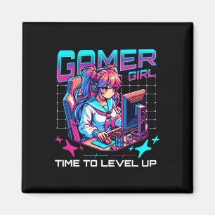 Gamer Girl Time To Level Up Video Game Girl Gaming Magnet