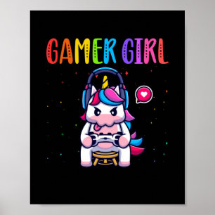Gamer Girl Unicorn Gaming Cute Video Game Poster