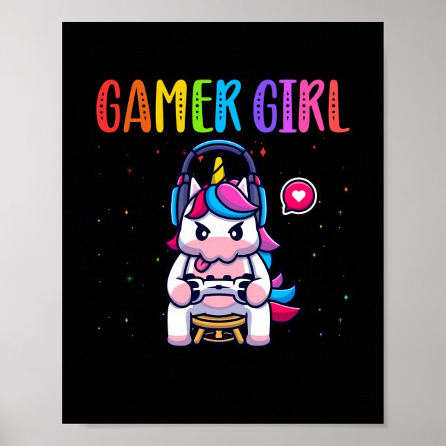 Gamer Girl Unicorn Gaming Cute Video Game Poster (Front)