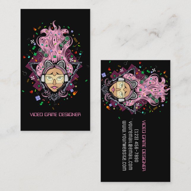 Gamer Girl Video Game Designer Business Card (Front/Back)