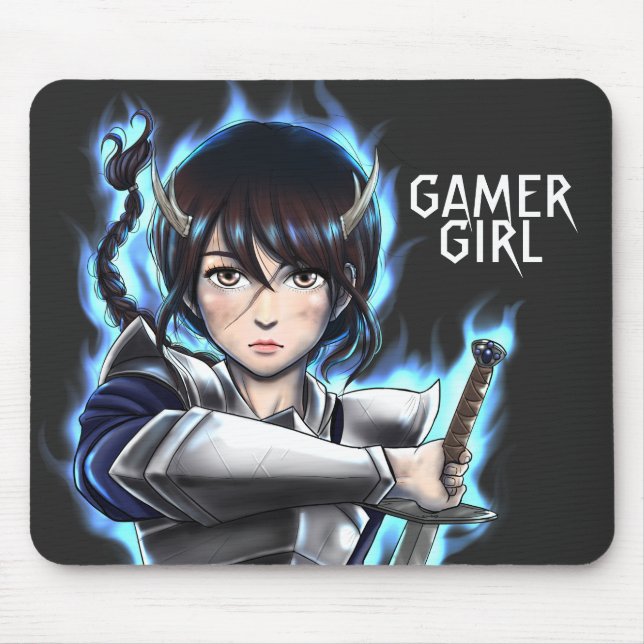 Gamer Girl Warrior Spirit Sword Mouse Pad (Front)
