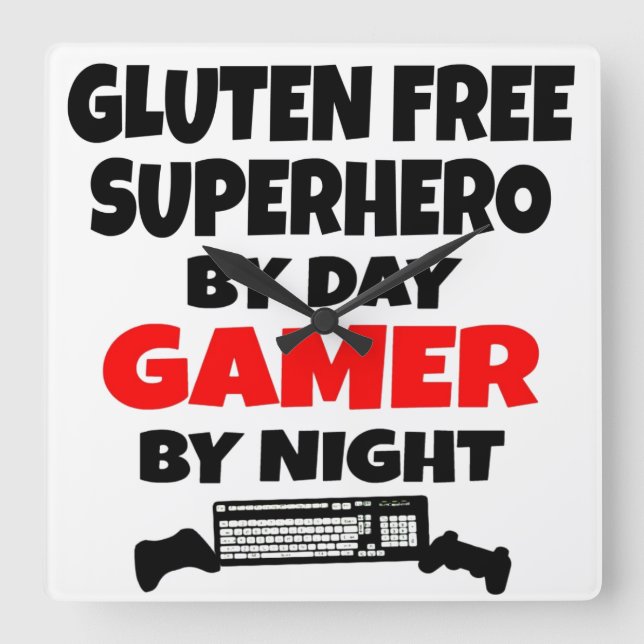 Gamer Gluten Free Superhero Square Wall Clock (Front)