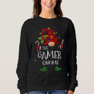 Gamer Gnome Buffalo Plaid Christmas Tree Light Sweatshirt