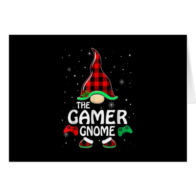 Gamer Gnome Buffalo Plaid Matching Family Christma (Front Horizontal)