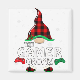 Gamer Gnome Buffalo Plaid Matching Family Christma Magnet