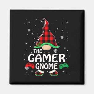 Gamer Gnome Buffalo Plaid Matching Family Christma Magnet