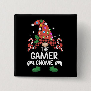 Gamer Gnome Buffalo Plaid Matching Family Xmas 15 Cm Square Badge