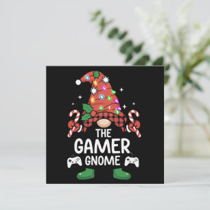 Gamer Gnome Buffalo Plaid Matching Family Xmas Holiday Card