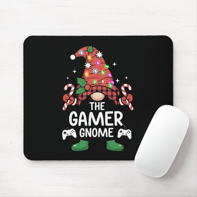 Gamer Gnome Buffalo Plaid Matching Family Xmas Mouse Pad (With Mouse)