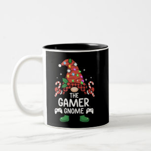 Gamer Gnome Buffalo Plaid Matching Family Xmas Two-Tone Coffee Mug