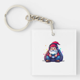 Gamer Gnome Santa with Headphones Key Ring