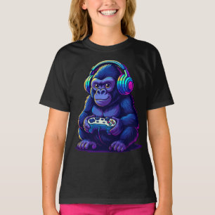 Gamer Gorilla with Headphones — Neon Gaming Vibes T-Shirt