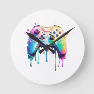 Gamer Graphic Video Game - Colourful Video Game Lo Round Clock
