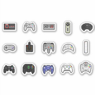 Gamer Grey Black Retro Pixel Art Controllers