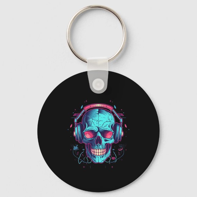 Gamer Halloween Costume Skull Gaming Video-game  Key Ring (Front)