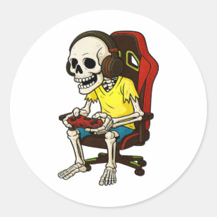 Gamer Halloween Skeleton Scary Gaming Video Game B Classic Round Sticker