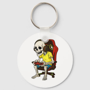 Gamer Halloween Skeleton Scary Gaming Video Game B Key Ring