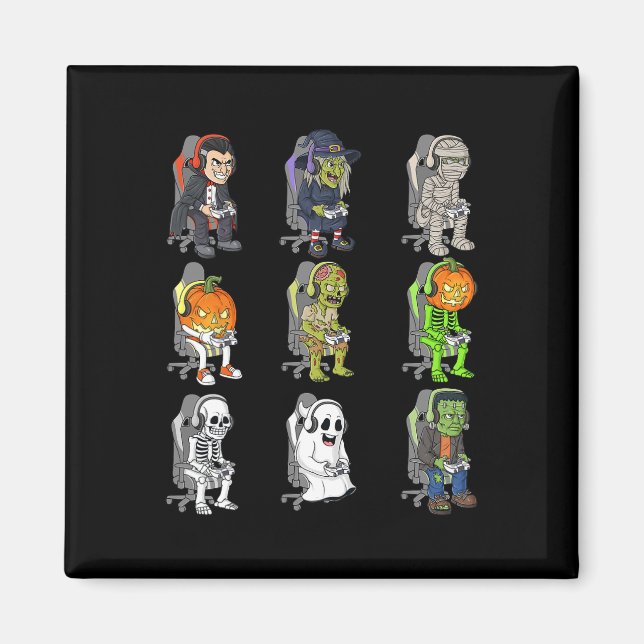 Gamer Halloween Skeleton Vampire Gaming Mummy Boys Magnet (Front)